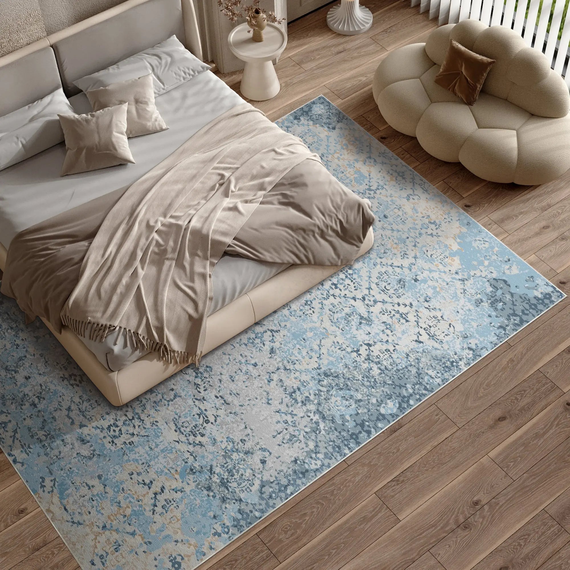 Килим з ґратчастою реліквією блакитного кольору