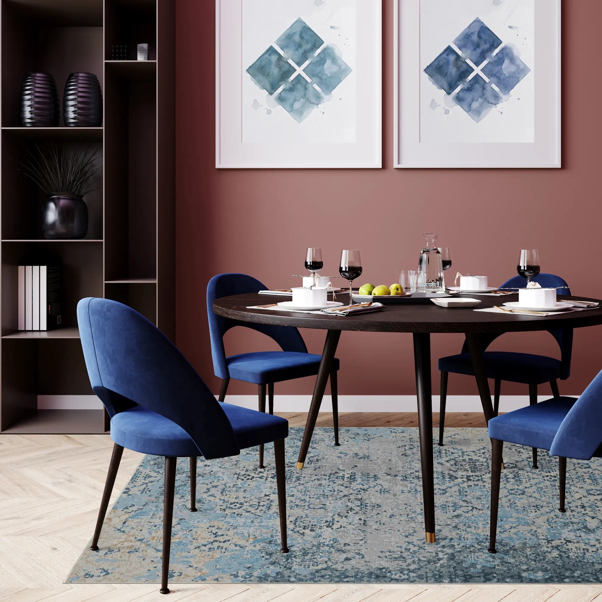 Килим з ґратчастою реліквією блакитного кольору