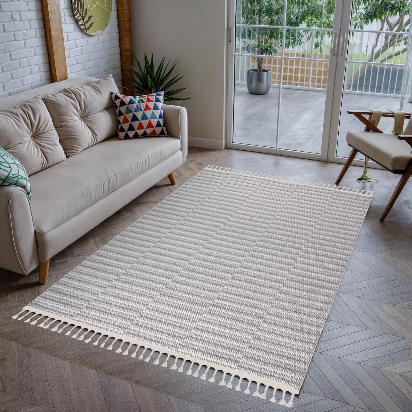 Touch of Lines Beige Soft Weave - Bella Rugs