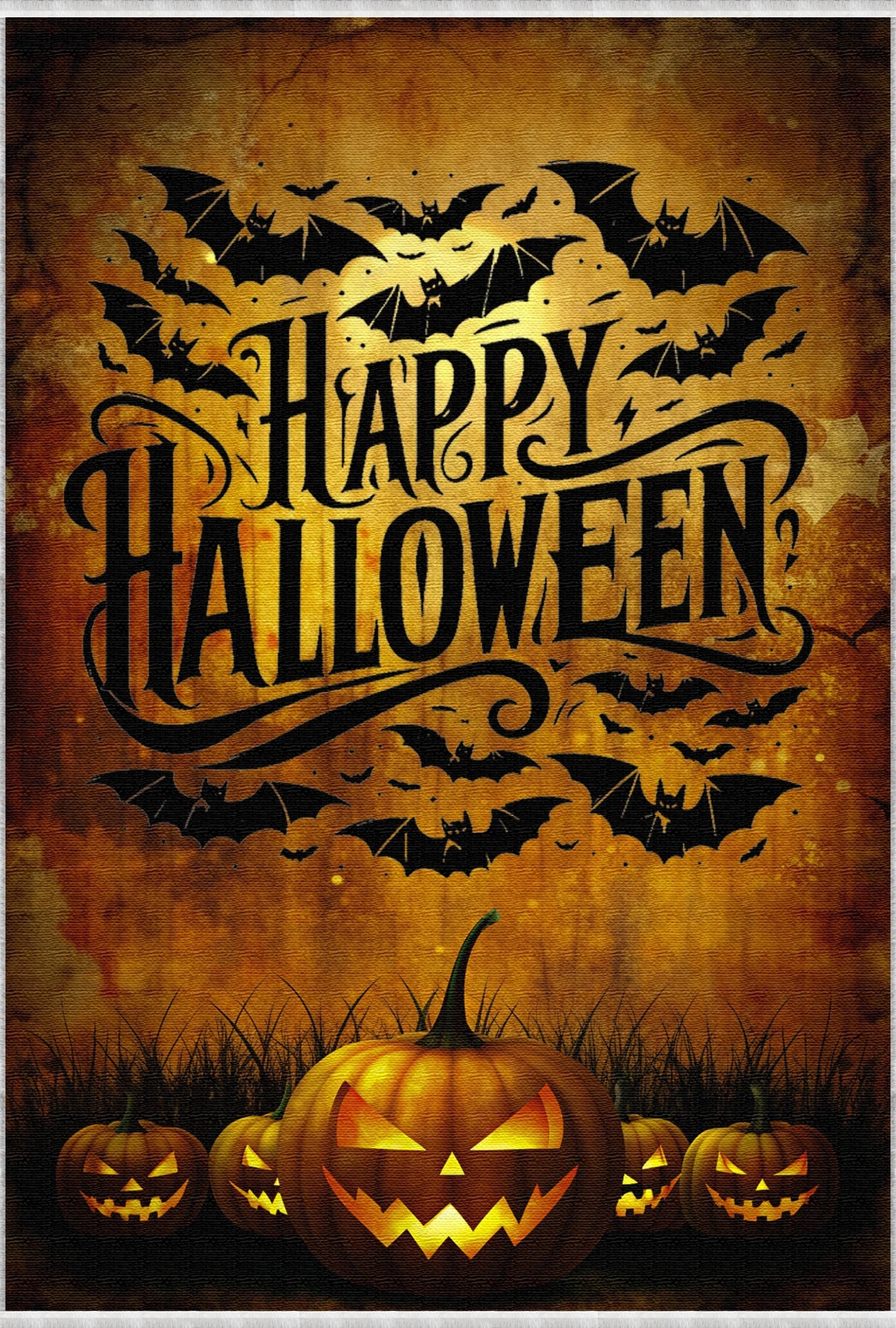 Килим на Хелловін з кажанами та гарбузами