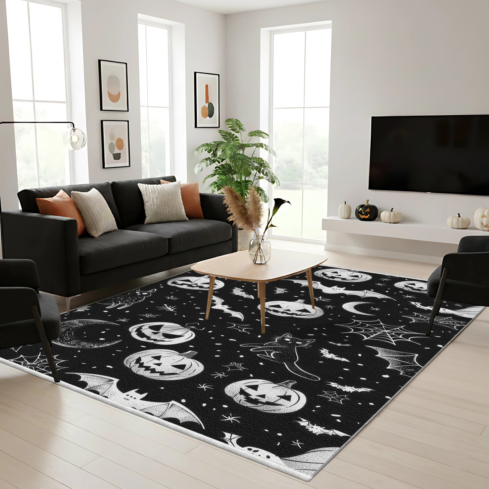 Килимок для Хеллоуїна з гарбузом Чорний кіт